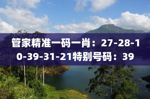 管家精準一碼一肖：27-28-10-39-31-21特別號碼：39