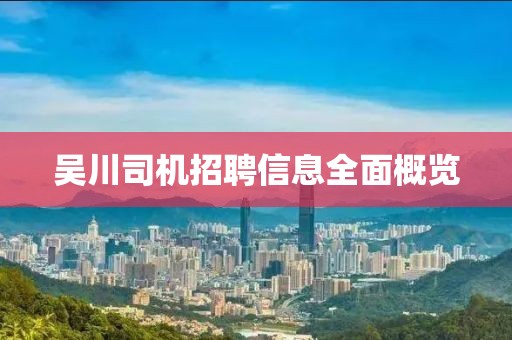 吳川司機招聘信息全面概覽