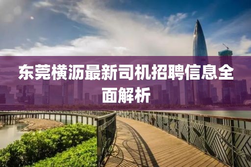 東莞橫瀝最新司機招聘信息全面解析
